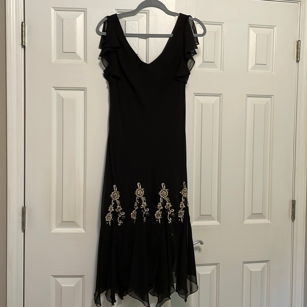 Flowy Black Embellished Cocktail Dress